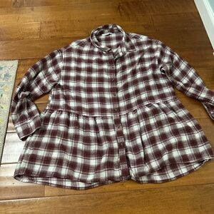 Buttery Soft Plaid Button-Up Peplum Shirt